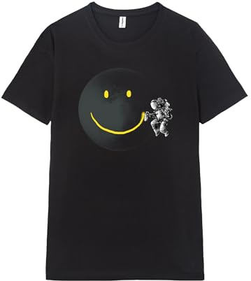 Pampling T-Shirt 100% Coton, Unisexe à Manches Courtes, Vêtements pour Hommes et Femmes en 5 Tailles, T-Shirt Noir, Modèle Make a Smile (XL)