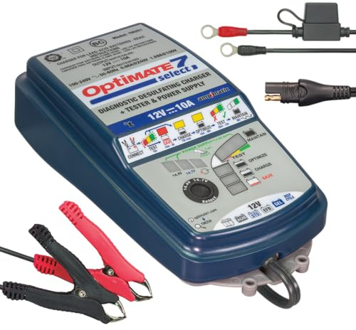 OptiMate 7 Select 12V 10A Chargeur et Entretien de Batterie – Automatique en 9 Étapes pour Batteries 12V au Plomb et Cycle Profond – Tension de Charge et Mode d’Alimentation Sélectionnables