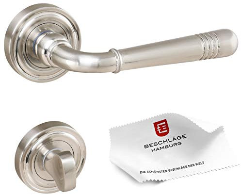 Beschläge Hamburg Türgriffe Türbeschlag Emily ART 70-07 MMN WC — Türklinken mit WC-Verschluss für Badezimmer und Toilette — Drückergarnitur/Türdrücker Sanitär-Innentüren, matt vernickelt