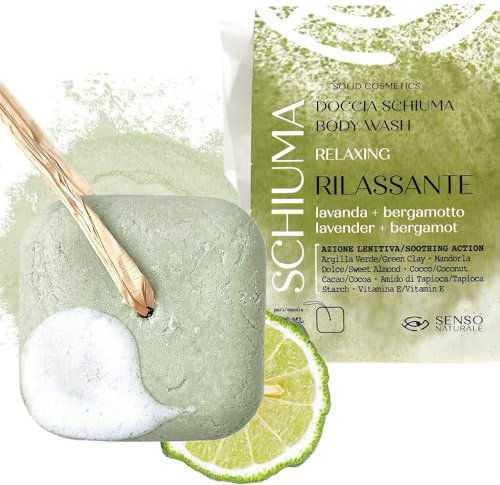 Senso Naturale Fito Doccia Schiuma Solida Argillosa Rilassante con Argilla Verde e Amido di Tapioca, Idrata e Rivitalizza la Pelle, Equivale a 750 ml Liquido, Naturale e Biologico