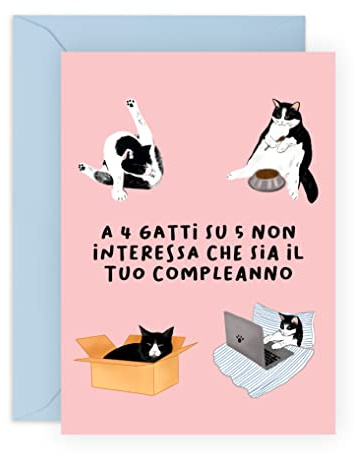Central 23 Biglietto di compleanno divertente per lei o lui - A 4 GATTI SU 5 - Biglietto di compleanno per donna uomo - Biglietto di compleanno gatto per ragazza, sorella, amica - con adesivi