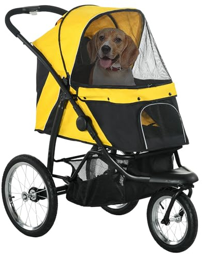 PawHut 3 Wheel Pet Stroller, for Medium Small Dogs, Foldable Cat Pram - Yellow