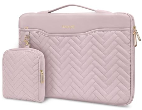 MOSISO 13-14 Zoll 360 Grad Schütz Laptoptasche, 13,3 Zoll Laptophülle Kompatibel mit MacBook Air/Pro 13 13,6/Pro 14, HP Dell ASUS, Rechteckige Gesteppt Tasche mit Griff&Beutel&Kleine Etui, Rosa