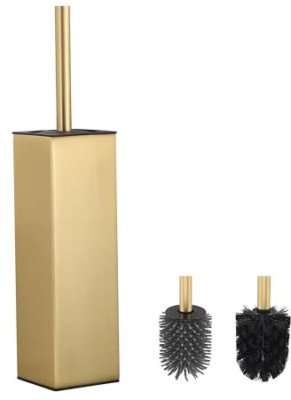 bgl WC-Bürste und Halter, Silikon WC-Bürstenhalter 2 Bürstenköpfe, Aluminium Quadratische Klobürste für Badezimmer Reinigung, WC-Bürsten (Gold)