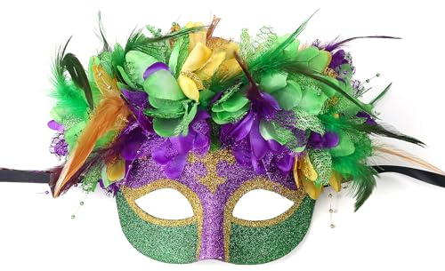 Oidea Mardi Gras Masquerade Mask for Woman: Venetian Carnival Mask with Feathers Halloween Cosplay Costume Party Mask Mardi Gras Accessories