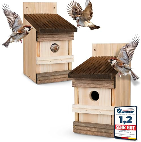 2 Stück Oramics Nistkasten zum Aufhängen für Garten, Balkon und Terrasse - Kiefernholz Vogelhaus für Wildvögel und Gartenvögel – Nisthaus wetterfest und langlebig für draußen, ideal für kleine Vögel