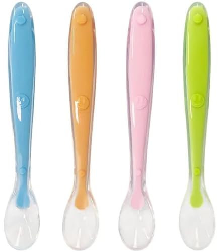 4 Stück Baby Löffel Set,Silikon Weich Kind Fütterlöffel,Fütterlöffel Kinder Löffel Set Mehrfarbig- Babylöffel,Säugling Beikost Esslöffel,für Baby Kleinkind Säugling,Rosa, Blau, Orange, Grün