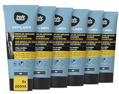 BODY NATUR - Depilmen Pack 6 Cremas Depilatorias Hidratantes para Hombres de 200 ml | con Aloe Vera y Manteca de Karité | para Pieles Sensibles | Elimina el Vello y Cuida Tu Piel