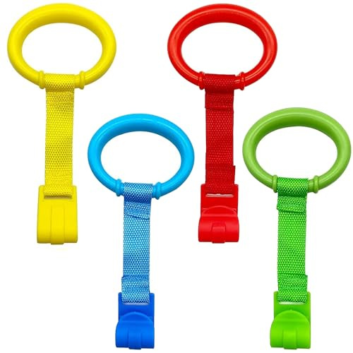 codree 4 Pcs Baby Playpen Pull up Rings- Baby Crib Pull up Rings- Baby Walking Exercises Assistant Rings- Baby Bed Stand Up Rings Baby Cot Hanging Rings for Infant Baby Toddler