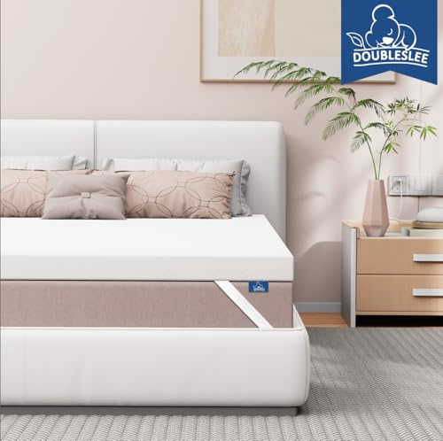 Doubleslee 3 Inch Memory Foam Mattress Topper Double Bed Thick 135x190x7cm | Gel-Infused Cooling Orthopedic Double Mattress Topper for Back Pain Relief, Think With Elastic Straps & Washable Cover