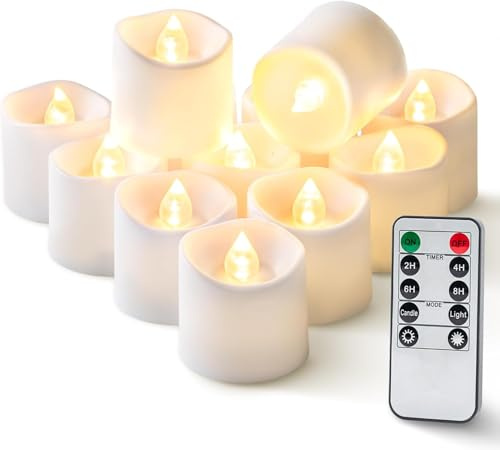 Homemory Lot de 12 bougies chauffe-plat à télécommande avec minuterie, bougies sans flamme avec télécommande, bougies chauffe-plat, minuterie 2H/4H/6H/8H, idéales pour la décoration de la maison et