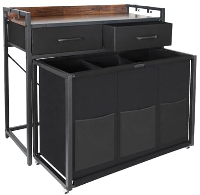 Rolling Laundry Sorter with wheels, Laundry Hamper 3 Section with shelf - 3 × 10.5 Gal (120L) Capacity, Laundry Basket with Drawers for Clothes-1 Storage Shelf, Laundry Organizer for Laundry Room