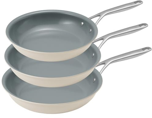 BLAZANT Pfannenset Induktion 20+24+28 cm, Keramikpfanne Bratpfanne Induktion für alle Herdarten, Beschichtete Pfanne ohne PTFE und PFOA, Pfannen Set mit Gussstahlgriff, Beige