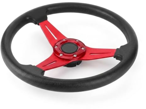 ZenithAur Drifting Car Steering Wheel, 350mm Racing Steering Wheel Universal Modified Replacement with Aluminum Alloy and PU (Red)