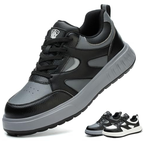 Chaussures de Securite Hommes Femmes Légère Basket de Securite Confortable Chaussure de Travail avec Embout en Acier Noir Grise 39 EU
