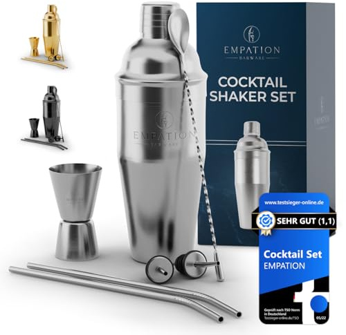 Cocktail shaker, 7-delars cocktailset – 700 ml cobbler shaker tillverkad av rostfritt stål, minimalistiskt cocktailtillverkningskit, barset för nybörjare och proffs, cocktailshaker-set lämpligt som