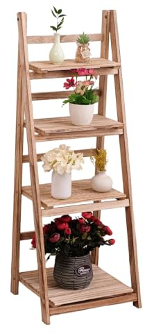 Wooden Plant Stand, 4 Tier Wooden Ladder Shelf, Foldable Display Flower Plant Stands, Unit Corner Book Shelves For Garden, Balcony, Living Room, Indoor, Outdoor