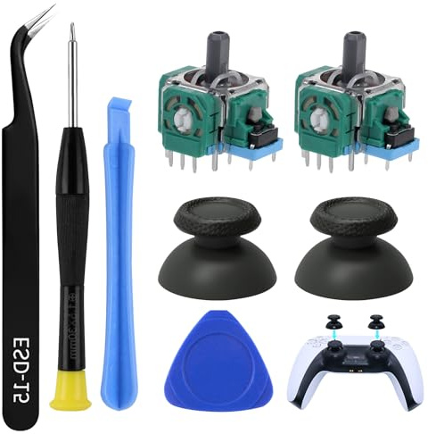 Kit Riparazione Joystick Controller Compatibile con PS5, Set da 8 Pezzi con Stick Analogici di Ricambio, Cappucci a Fungo e Strumenti Inclusi per Riparare il Controller