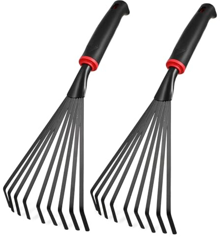 Veemoon 2 Piezas Rastrillos de Mano Pequeños con Mango Corto Ergonómico Herramientas de Jardín de Metal Resistentes para Césped y Jardinería para Control y Limpieza Fácil Espacios