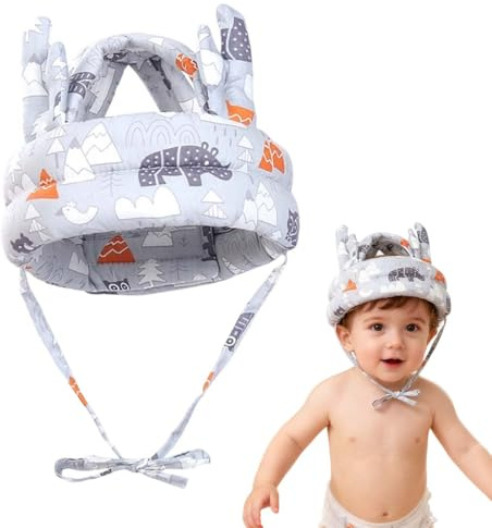 Reposacabezas para bebé - Reposacabezas infantil ajustable, protección para la cabeza, almohadilla protectora suave y transpirable para bebés de 6 a 24 meses (Gris con diseño de astas de bosque)