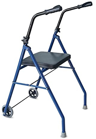KRXSOBNV, Andador de Movilidad Andadores for Personas Mayores con Asientos y Andador Plegable 2 Ruedas Marco for Caminar Altura Ajustable Ligero for discapacitadas,Blue,Andador