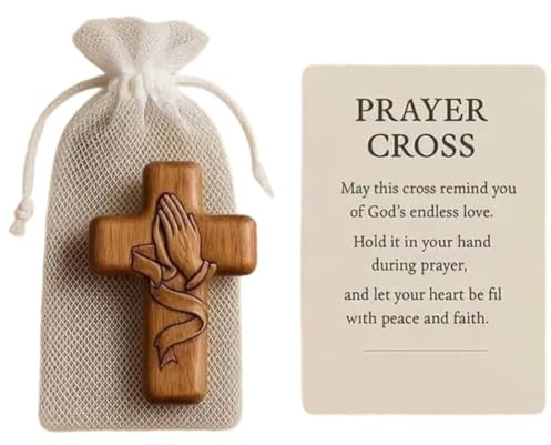 Bemvp Cruz De Madera, Cruz De Madera Reconfortante Y Antiestrés, Cruz De Oración para Mano, Cruz De Bolsillo para Abrazar Y Orar (Regalo Religioso)