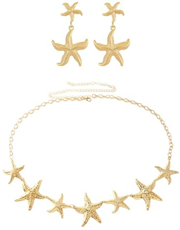 Cadena De Cintura De Estrella De Mar Dorada De 1 Pieza, 1 Par De Aretes De Estrella De Mar Dorada, Cinturón De Cintura A La Moda Que Combina Con Todo, Accesorios Para Las Vacaciones De Verano.