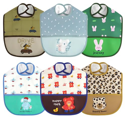 Aolso Baberos del Bebé Impermeable - 6 PCS Alimentación Suave y Flexible, Surtidos para Niño, Recién Nacido, Microfibra Poliéster