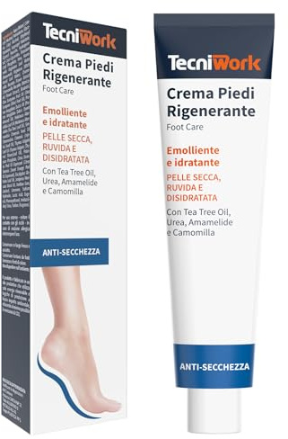 Tecniwork Crema Piedi Rigenerante Idratante ed Emolliente con Tea Tree Oil, Urea, Amamelide e Camomilla per Pelle Secca e Disidratata 75 ml