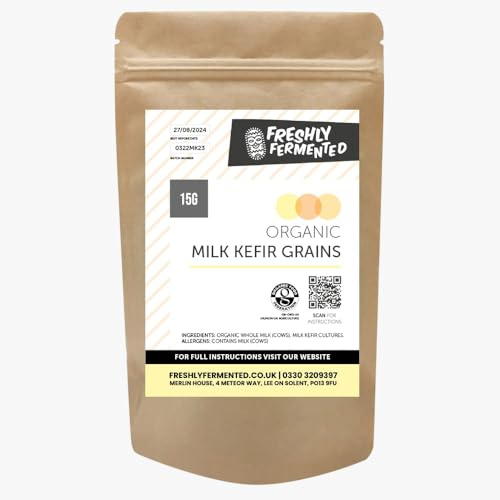 Freshly Fermented Live Milk Kefir Grains 15g — Certified Organic Heirloom Starter Culture | Brew 750ml of Real Kefir from Day One | Reusable for Life | UKAS Lab Tested