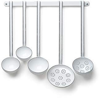 Riess, 0576-033, Schöpferset, 5-tlg., Emaille, CLASSIC WEIß, mit Haken zum Aufhängen, Retro, Vintage, ohne Löffelblechleiste