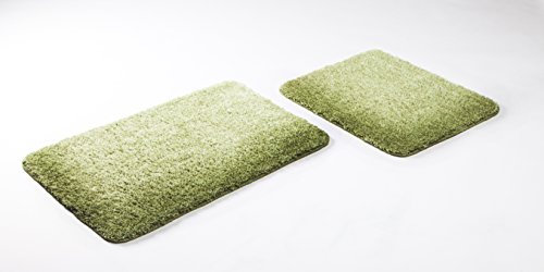 2 teiliges Badematten Set, Badteppich, Bahama Mikrofaser, hellgrün, meliert