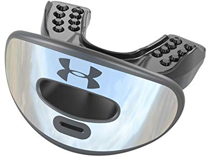 Under Armour Football Lip Guard - Mouthpiece with Strap, Full Mouth Protection for Braces, Adult & Youth, Silver