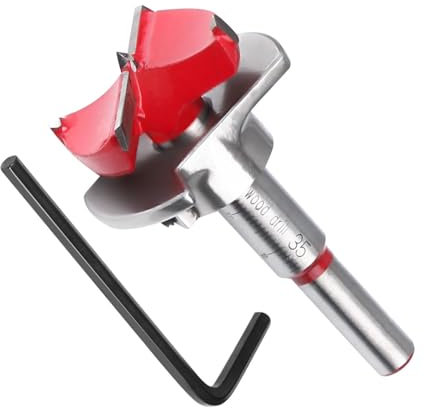 Flintronic Fresa para madera de empotrado, Ø35 mm Broca de madera Posicionamiento ajustable, Sierra de tropan de carburo cementado con tope de profundidad (rango de profundidad 10~40 mm)