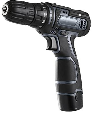 Slabo Akkuschrauber System 12V Li-ION-Akku inkl. Ladegerät | Akku-Bohrschrauber mit 10mm Bohrfutter | Akku-Schrauber mit max. Drehmoment 20Nm | 18+1 Drehmomentstufen | LED-Licht | Softgriff - Schwarz