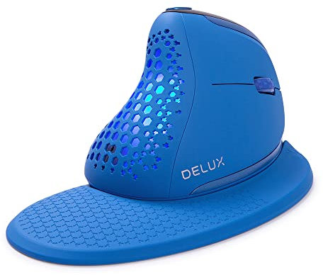 DeLUX Seeker Ergonomische Maus Kabellos, Vertikale Maus mit OLED-Schirm, 6 Tasten&Daumenrad, Leise Klicks, 7200DPI, Programmierbare, Wiederaufladbare, BT/2.4G/Verkabelt, RGB-Licht (M618XSD-Blau)