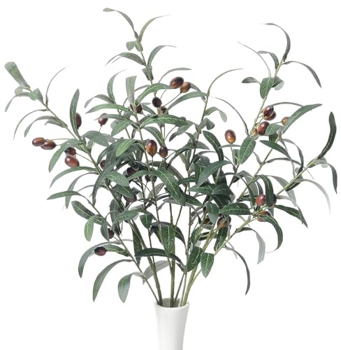 SzJias Olive Branches for Vases Artificial Olive Branches Faux Tree Branches Stems for Vase (3 Branches, 28.7 inch/Each)