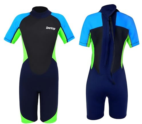 Yueta Kinder Neoprenanzug-2.5mm Neopren Shorty Neoprenanzug Teenager Einteilig UV-Schutz 50+ Badeanzug zum Tauchen, Schwimmen, Surfen (Blau, L)