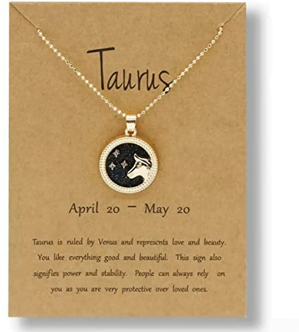Gold Star Sign Coin Charm Pendant Chain Necklace – Night – Taurus (20th April - 20th May) - Zodiac Constellation Horoscope Celestial Astrology Jewellery - Women Men Gift
