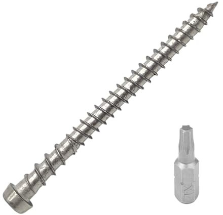 BRESKO Terrassenschrauben 5 x 60 mm A4 Edelstahl mit Doppelgewinde Zylinderkopf Schrauben Spanplattenschrauben Holzschraube Holzbauschrauben Konstruktionsschrauben 200 Stk.