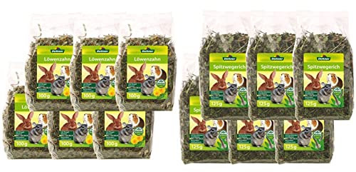 Dehner Nagersnack Löwenzahn, 6 x 100 g (600 g) & Nagersnack, Spitzwegerich, 6 x 125 g (750 g)
