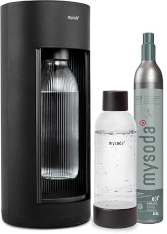 Mysoda Glassy - Gazificador de agua con 1 botella de vidrio y bombona de CO2 - Edición negro