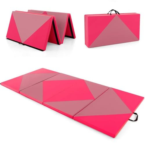 GYMAX Klappbare Turnmatte, tragbare Weichbodenmatte mit 2 Griffen, wasserdichte Gymnastikmatte mit Klettverschlüssen, Yogamatte für Gymnastik, Yoga & Spielen, 240x120x5cm
