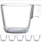 Pack de 6 Tazas de cafe · Tazas Grandes de 21 cl · Cristal transparente (Lungo · Con Leche)