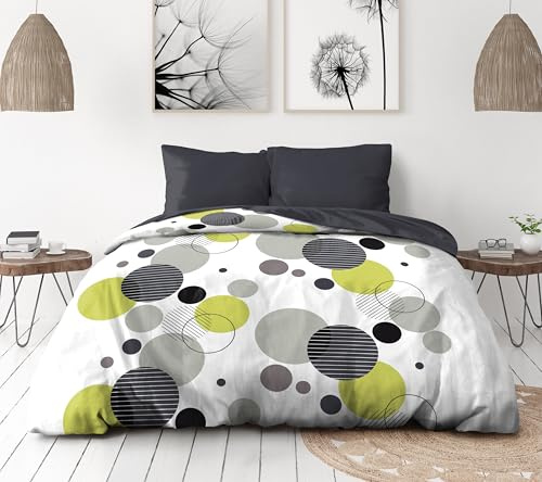 HOME LINGE PASSION – Parure de Couette 240x260 cm – Housse imprimée + taie – Douce, légère et Facile d'entretien – Motifs Bulles de rêve