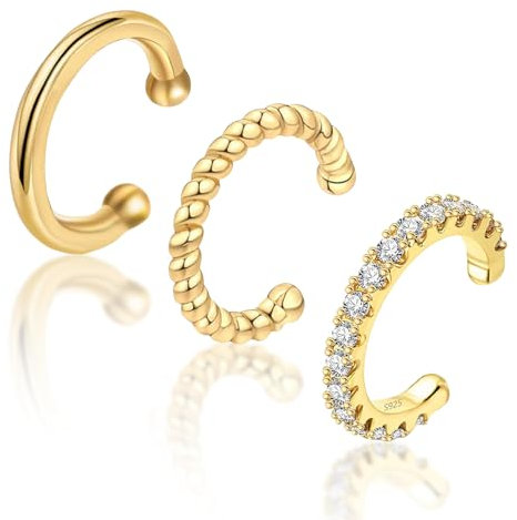 3 Stück Ear Cuff für Damen Ohrmanschette Ohrringe Fake Ohrringe 14K Gold Earcuffs Fake Helix Knorpel ohrringe Ohrklemme mit Geschenkbox (Gold)