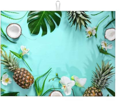 Tapete de secado de platos de verano de piña tropical, tapete de secado de platos grande de microfibra para encimera de cocina, tapete de secado de platos súper absorbente, tapete de secado de platos