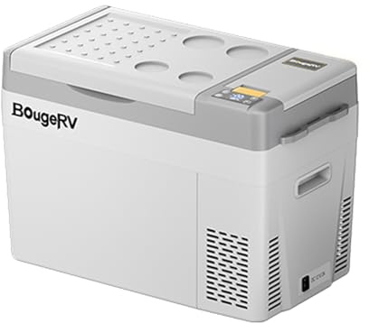 BougeRV Kompressor Kühlbox 29 L, tragbarer Auto-Kühlschrank (-22℃ bis 10℃), 12/24V DC und 110-240V AC, ideal für Auto, Camping und Reisen, Grau