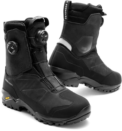 REBELHORN Defender X motorcykelstövlar för män och kvinnor | läder | ankelskydd | ATOP snabbsnörning | Sympatex membran | Vibram-sula | Storlekar upp till 47, svart, 43 EU