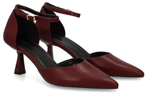 shoes&blues.es 95168 Stiletto para Mujer con Tacon Fino. Cierre de Hebilla, Punta Fina. Ideal para Otono Invierno. Burdeos Talla 40